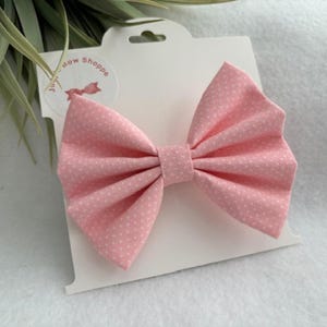 Lt Pink Polka Dot Fabric Hair Bow, Hair Bow, Baby Headband, Toddler Headband, Hair Bow Clip, Pigtail Bows