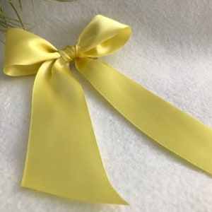 Lemon Yellow Satin Long Tail Hair Bow, Hair Bow, Baby Headband, Toddler Headband, Hair Bow Clip, Pigtail Bows