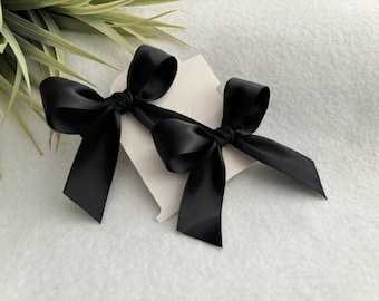 Black Satin Pigtail Hair Bow Set