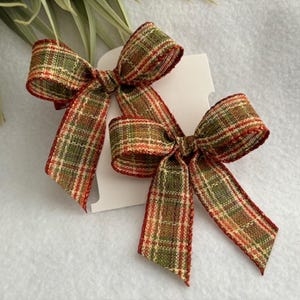 Fall Green & Rust  Pigtail Hair Bow Set,  Baby Hair Bows,  Toddler Bows,  Fall Season, Halloween Bow, Thanksgiving Bow.