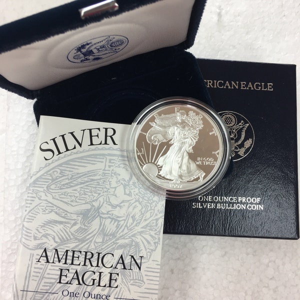 1997 P Proof American Silver Eagle in Original Box with Certificate of Authenticity