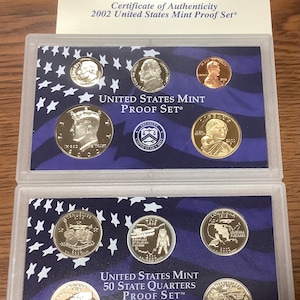 2002 USA Mint Proof Set in Original Box mit State Quarters und Echtheitszertifikat