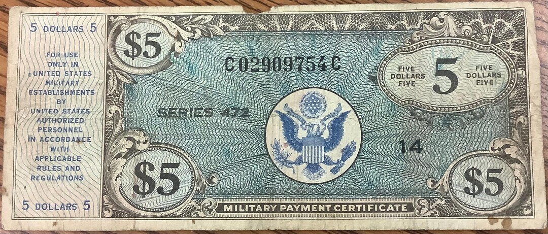 古紙幣　米軍軍票　5D札　472シリーズ Rare Early Korean War 1950 Military Payment Certificate Series 472