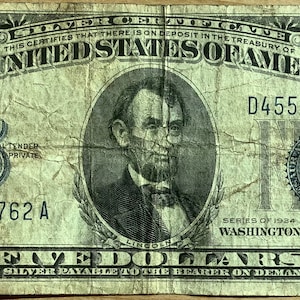 Series of 1934 Five (5) Dollar Blue Seal  United States Silver Certificate