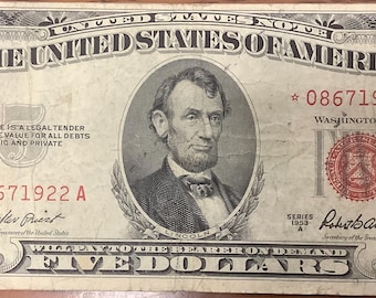 レッドシールシリーズ1928E 5ドル米国紙幣（流通状態） - Etsy 日本