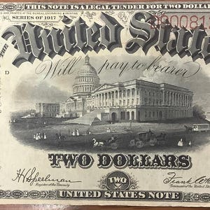 Series of 1917  Two (2) Dollar Large Size United States Note Red Seal Banknote Thomas Jefferson Rare Speelman-White Signatures