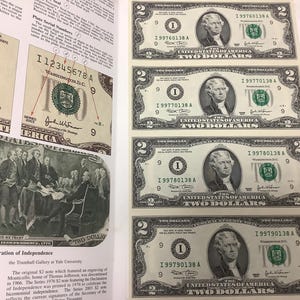 Uncut Sheet of 4 Consecutive Serial Number Series 2003 Two (2) Dollar  United States Federal Reserve Notes Minneapolis District I
