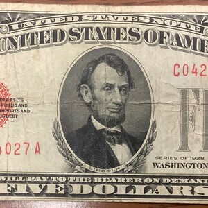 流通状態のレッドシールシリーズ 1928 5ドル米国紙幣 - Etsy 日本