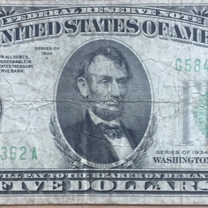 Serie von 1934 Fünf (5) Dollar US-Notenbanknotiz (Federal Reserve Bank of Chicago)