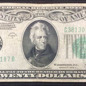 Serie von 1934 C Zwanzig (20) Dollar Green Robbet Note der US-Notenbank Fed Bank of Chicago