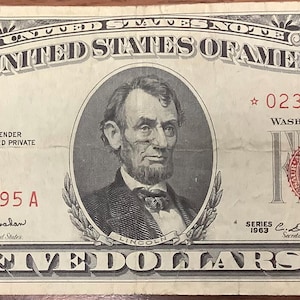 Rare Star Replacement Series of 1963 Star Note Five (5) Dollar Red Seal  United States Note