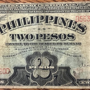 1936 Philippines 2 (Two) Pesos Treasury Certificate Scarce Date Most Destroyed WWII