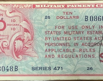 Rare Early Cold War 1947-1948 Military Payment Certificate Series 471 Ten (10) Dollars United States Rare High Denomination short issue