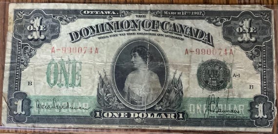 1917 Canada One Dollar Large Size Banknote Dated March 17, 1917