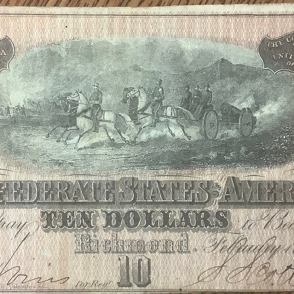 1864 Confederate States of America 10 Dollars High Grade