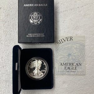 1998 P Proof American Silver Eagle in Original Box with Certificate of Authenticity