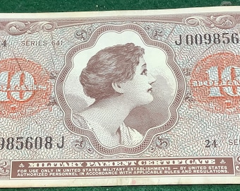 Certificado de pago militar de la guerra de Vietnam de mejor calidad, serie 641, diez (10) dólares estadounidenses, rara denominación alta