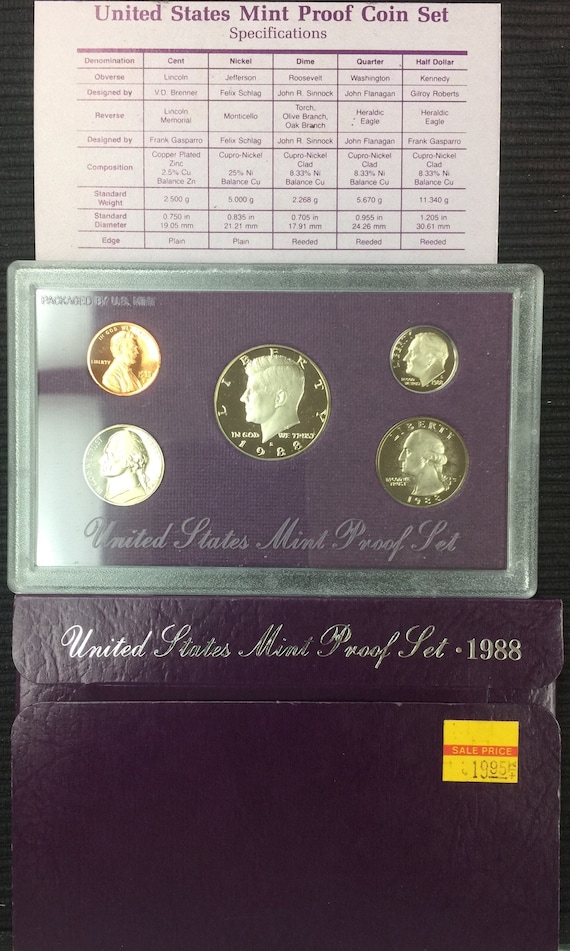 1988年アメリカプルーフ貨幣セット。 1988年米国造幣局発行のプルーフセット、オリジナルボックス入り、真正