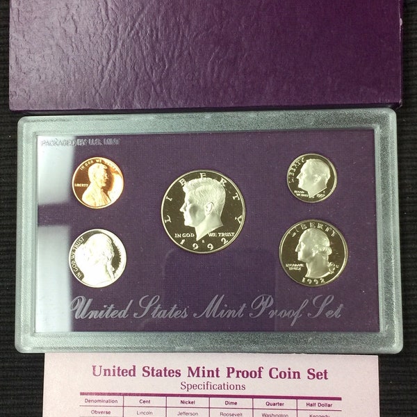 1992 United States Mint Proof Set in Original Box with Certificate of Authenticity