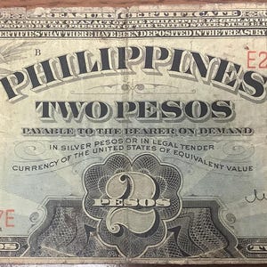 1941 Philippines 2 (Two) Pesos Silver Pesos Coin Treasury Certificate Scarce Date Most Destroyed WWII