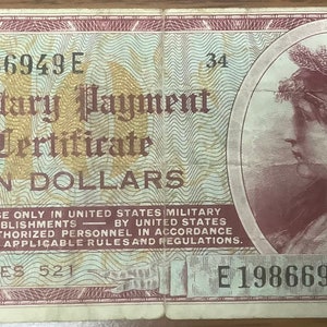 Cold War Military Payment Certificate Series 521  Ten (10) Dollars United States Rare Higher Denomination Short Term Issue