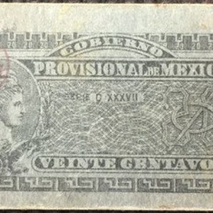 1914 Gobierno Provisional De Mexico 20 Centavos Klein formaat revolutionaire doos papieren notitie