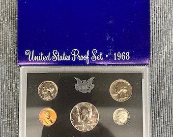 1968 United States Mint Proof Set in Original Box With 40% Silver Half Dollar
