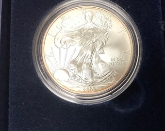 2008 W Stempellose American Silver Eagle in Original Box mit Echtheitszertifikat