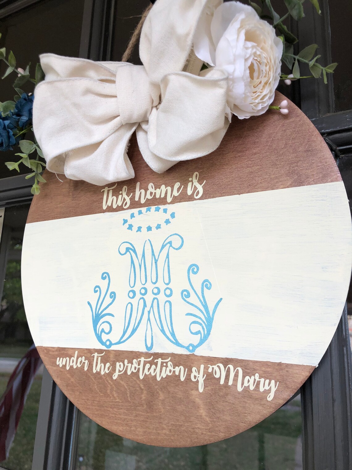 Catholic Door Hanger Religious Door Sign Auspice Maria Etsy