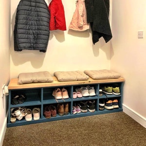 Shoe Storage Bench Seat with Reclaimed Wood Top Boot Rack for Hallway and Boot Room with Welly Boot Storage Rustic Bespoke image 3