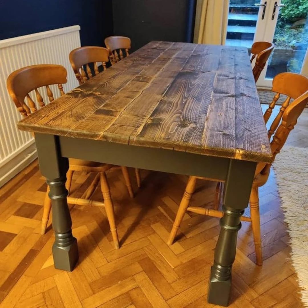 Reclaimed Wood Kitchen Table Rustic Farmhouse Dining Table Refectory Industrial Chic Made to Measure Bespoke Chunky Pine Etsy UK