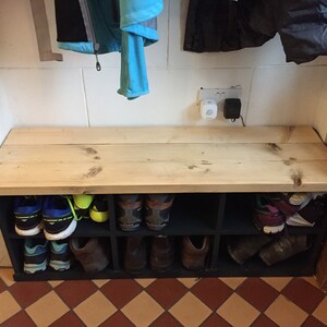 Shoe Storage Bench Seat with Reclaimed Wood Top Boot Rack for Hallway and Boot Room with Welly Boot Storage Rustic Bespoke 110 Centimetres