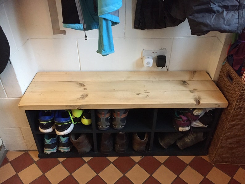 Shoe Storage Bench Seat with Reclaimed Wood Top Boot Rack for Hallway and Boot Room with Welly Boot Storage Rustic Bespoke 110 Centimetres