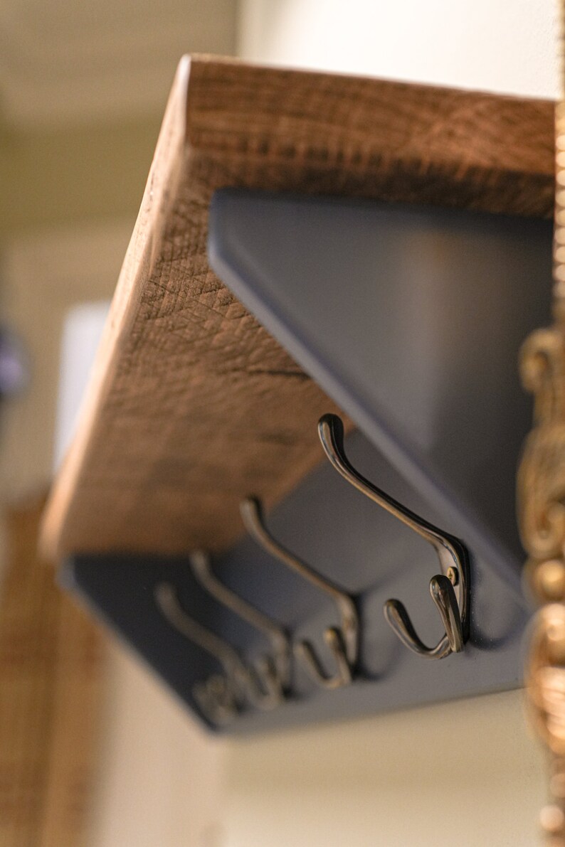 Narrow Coat Rack Shelf Cast Iron Hooks Reclaimed Rustic Wood Painted