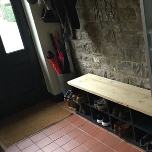 Shoe Storage Bench Seat with Reclaimed Wood Top Boot Rack for Hallway and Boot Room with Welly Boot Storage Rustic Bespoke image 5