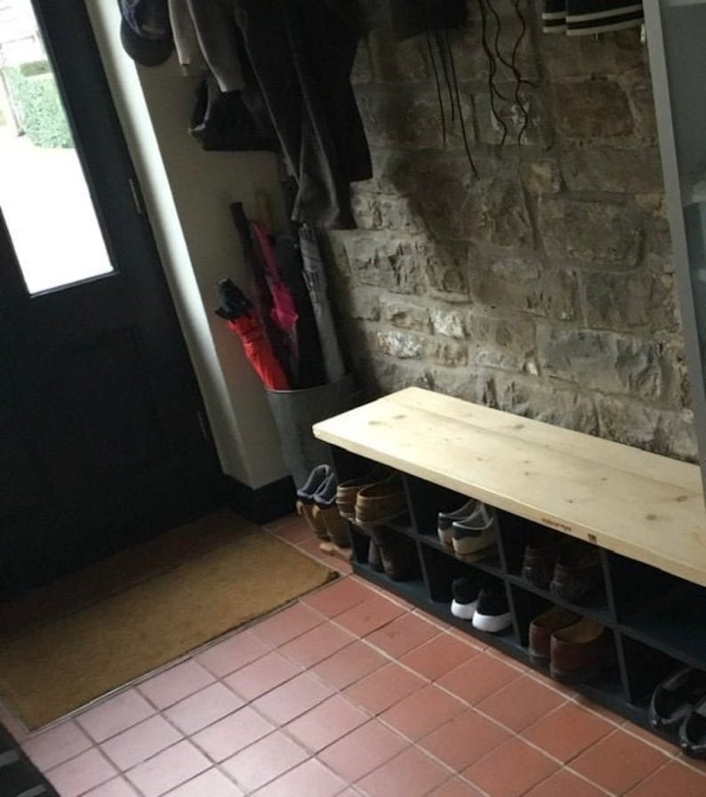 Shoe Storage Bench Seat with Reclaimed Wood Top Boot Rack for Hallway and Boot Room with Welly Boot Storage Rustic Bespoke image 5