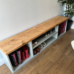 Shoe Storage Bench Seat with Reclaimed Wood Top - Boot Rack for Hallway and Boot Room with Welly Boot Storage - Rustic - Bespoke