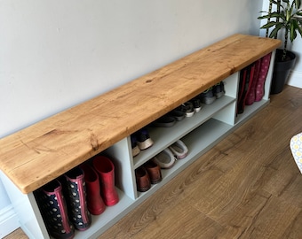 Shoe Storage Bench Seat with Reclaimed Wood Top - Boot Rack for Hallway and Boot Room with Welly Boot Storage - Rustic - Bespoke