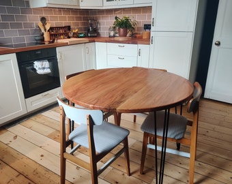 Round Dining Table - Hardwood Beech - Kitchen Table - Live Edge - Hairpin Legs - Unique - Hard wood - Bespoke