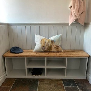 Shoe Storage Bench Seat with Reclaimed Wood Top Boot Rack for Hallway and Boot Room with Welly Boot Storage Rustic Bespoke image 2