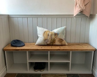 Shoe Storage Bench Seat with Reclaimed Wood Top - Boot Rack for Hallway and Boot Room with Welly Boot Storage - Rustic - Bespoke