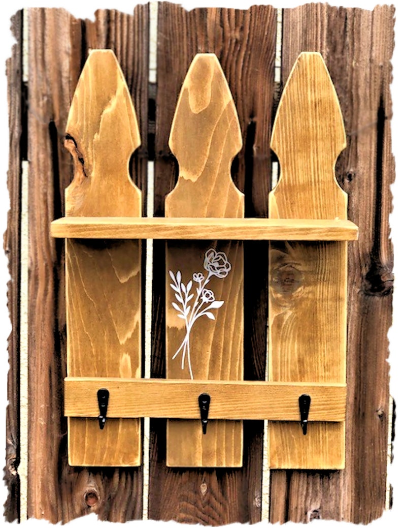 Handcrafted Wood Key Holder With Shelf - Modern Wall Decor - Etsy