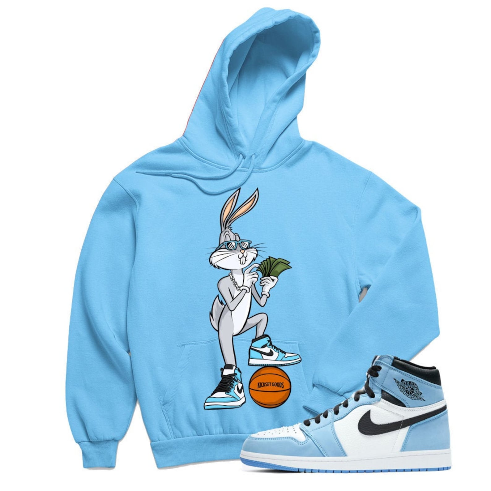 Jordan 1 University Blue Bugs Carolina Sneaker Hoodie Etsy