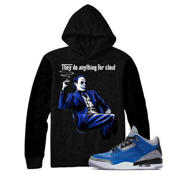 Jordan 3 Blue Cement Joker Face Sneaker Black Hoodie Blue - Etsy Canada