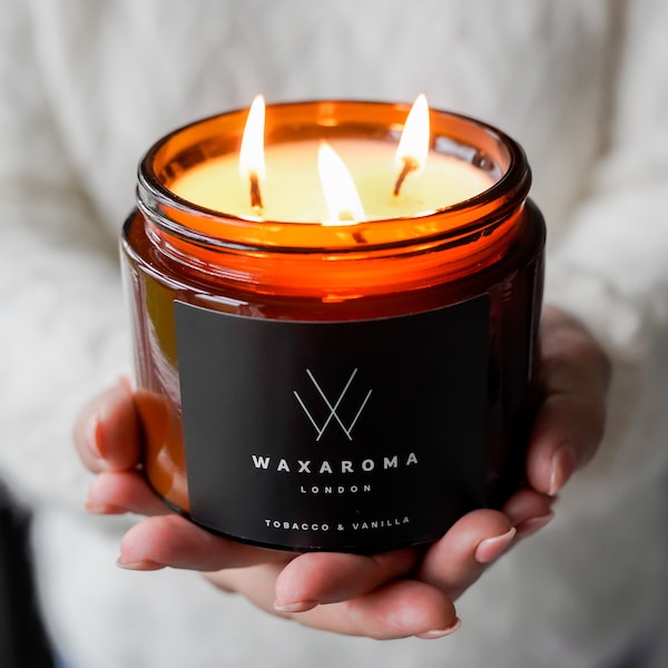 Natural Vegan Candle, Soy Wax, Wood Wick, Hand Poured Scented Gift London