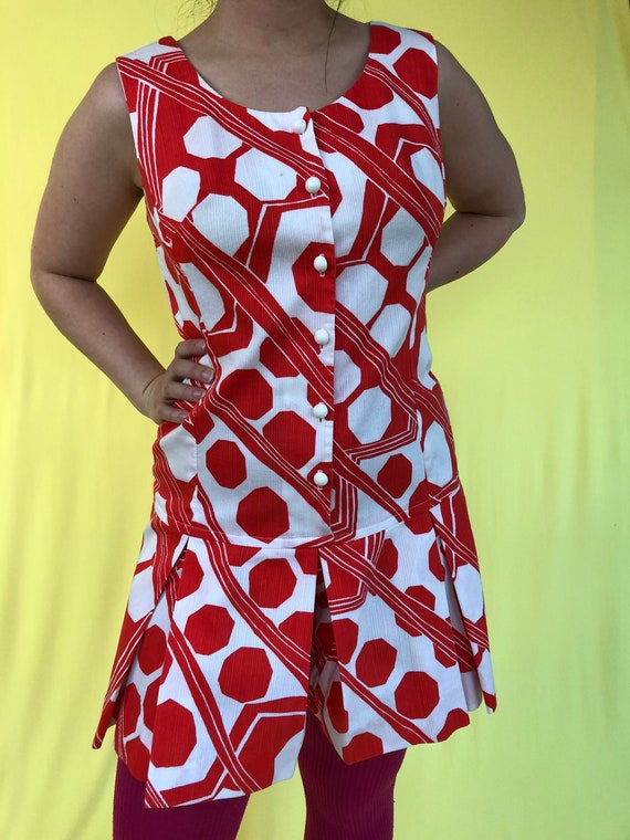 vintage dress red and white abstract scooter skirt