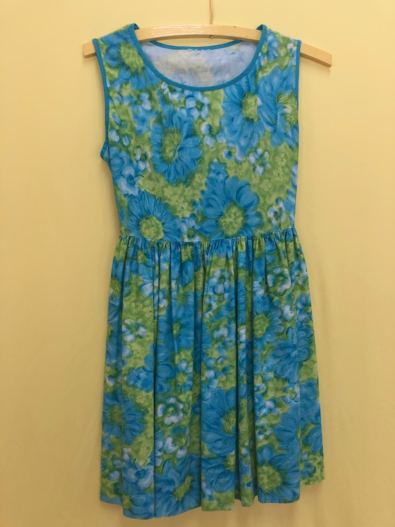 SALE vintage girls dress Sleeveless green and blue