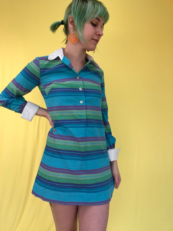 70's multicolor striped shirtdress