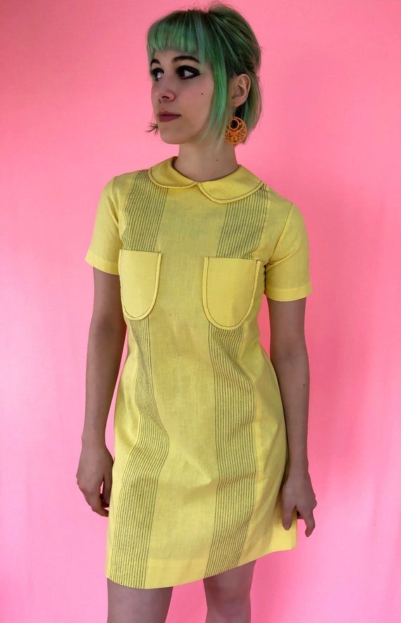 SALE Vintage dress 70's Bright Yellow shift