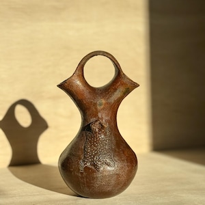 Vintage Navajo Wedding Vase by Betty Manygoats, Horned Toad Relief Pottery, Shiprock NM Native American Art, Signed B.M., Southwestern Decor